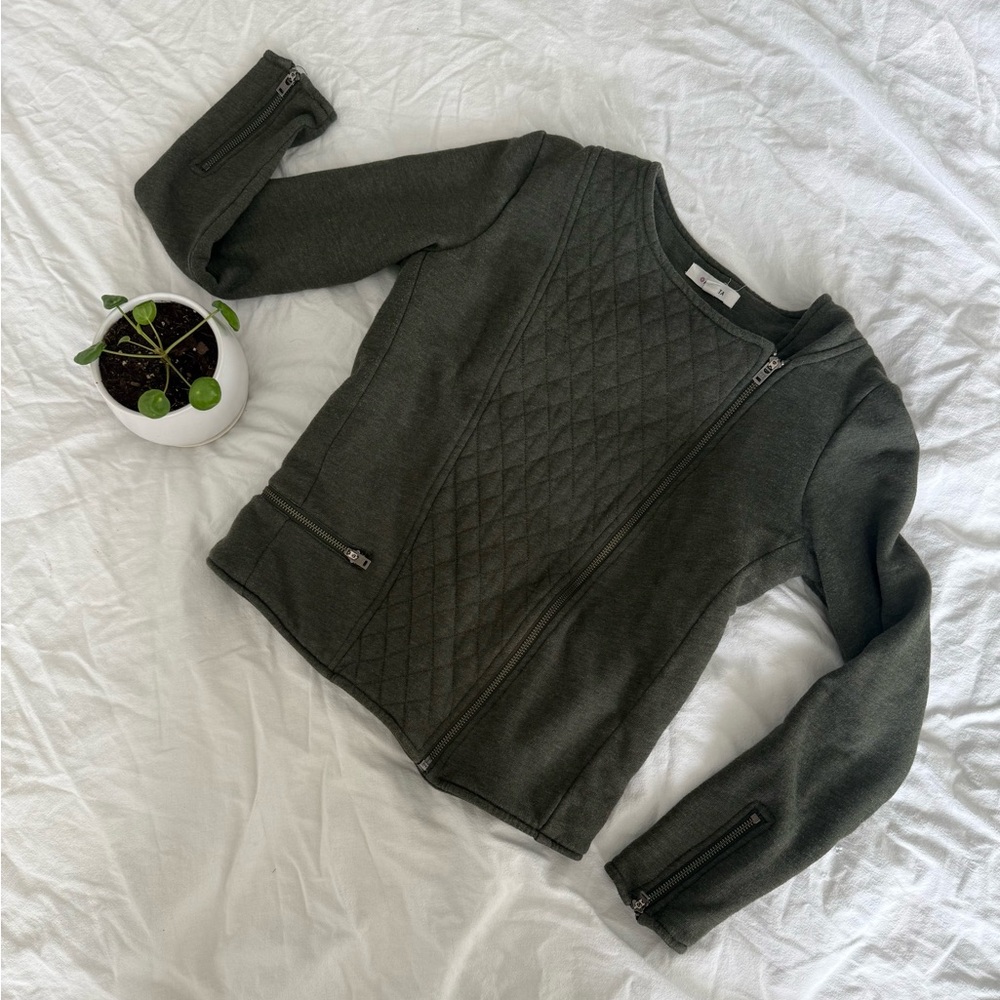 Athleta Dark Green Quilted Women's Sweatshirt Jacket, size Small